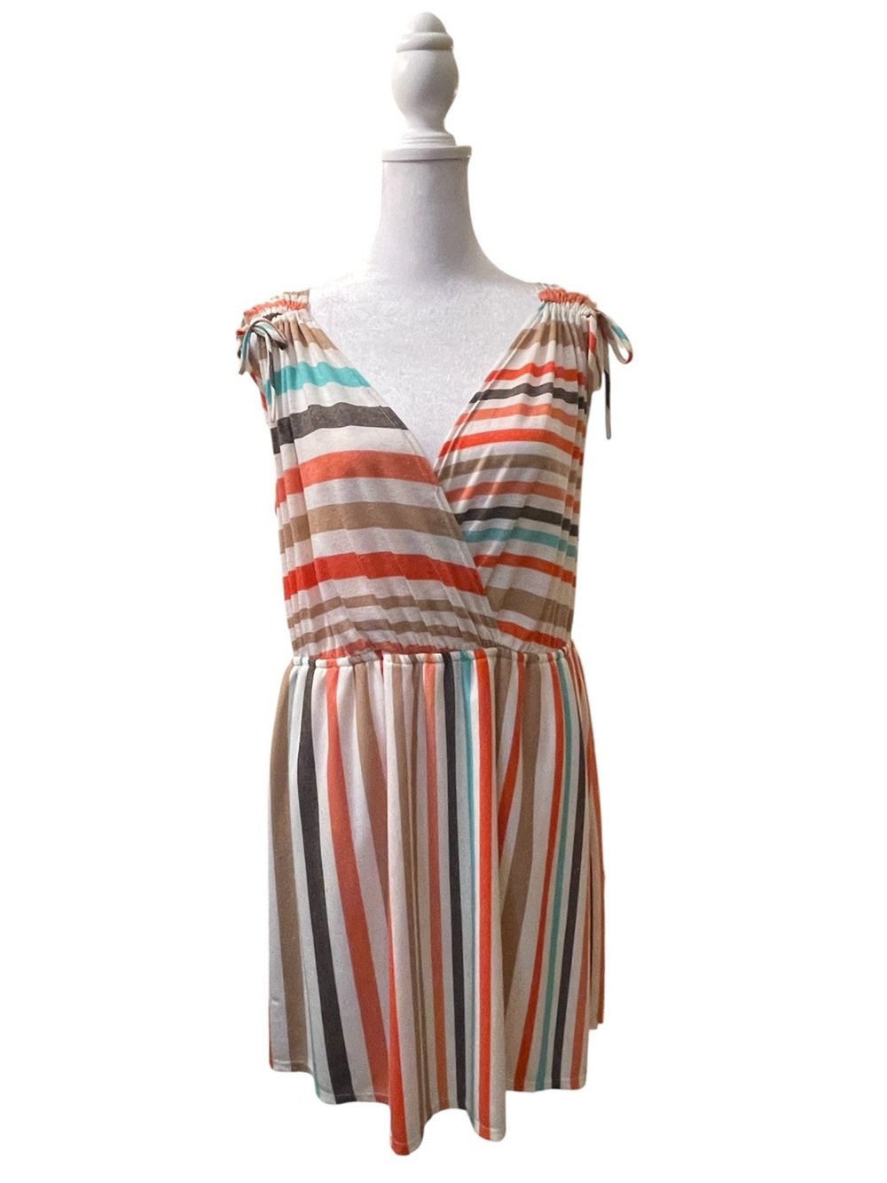 Olive & Oak Multicolor Striped Sleeveless Sundress in Coral, Brown & Cream Sz M